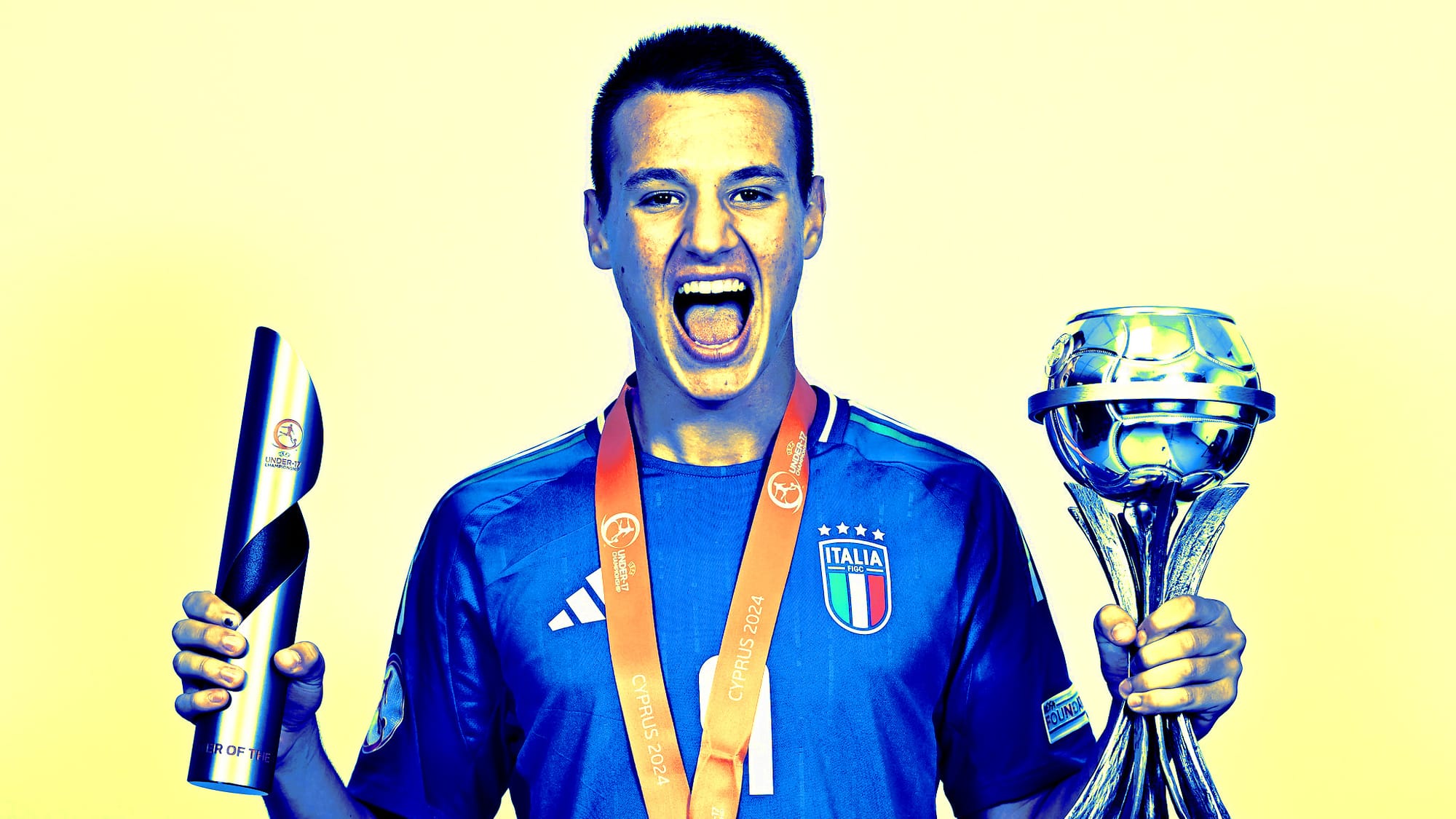 Francesco Camarda winning Player of the Tournament at the 2024 European Under-17 Championships